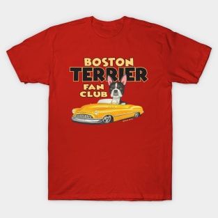 Cute Boston Terrier Dog in classic yellow car retro Boston Terrier in Yellow Classic Car Red T-Shirt